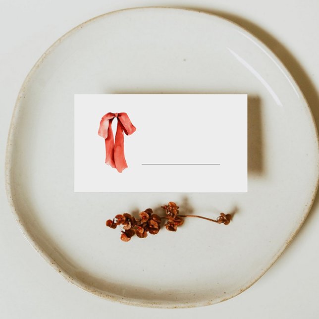 Classic Holiday Red Bow Fill in  Place Card (Creator Uploaded)