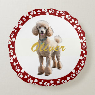 Classic Holiday Red Custom Photo Pet Memorial Round Cushion