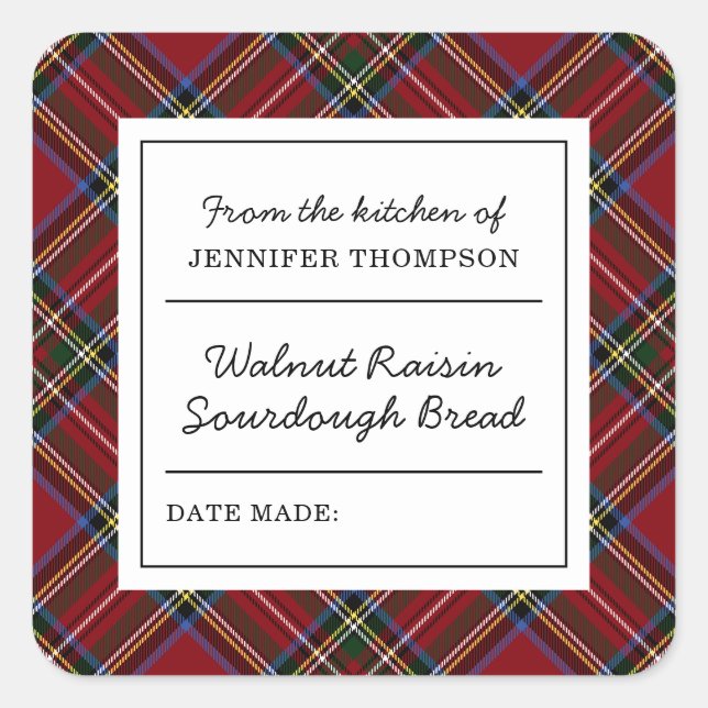 Classic Holiday Red Tartan Homemade Food Square Sticker (Front)