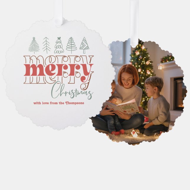 Classic Holiday Scribbles Merry Christmas Keepsake Tree Decoration Card (Front/Back)