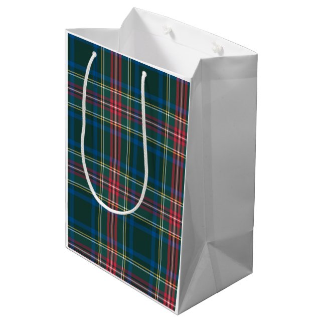 Classic Holiday Tartan Plaid Preppy Christmas Medium Gift Bag (Back Angled)