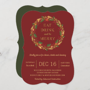 Classic Holiday Wreath Party Christmas red Invitation