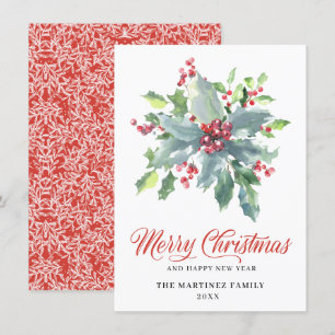 Classic Holly and Berry 2022 Christmas Greeting Holiday Card