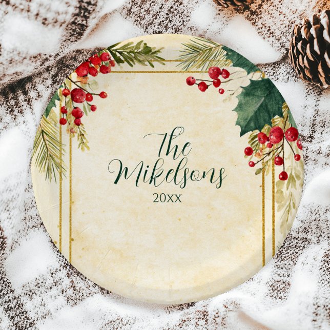 Classic Holly Berry Christmas Party Paper Plate (Creator Uploaded)