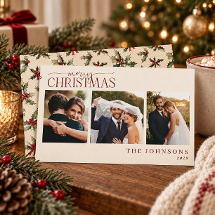 Classic Holly Berry First Married Christmas Photo Holiday Card