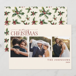 Classic Holly Berry First Married Christmas Photo Holiday Card