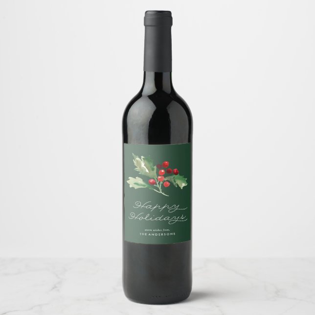 Classic Holly Berry Wine Label (Front)