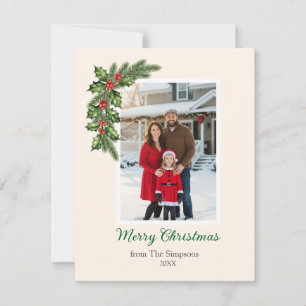 Classic Holly Décor Simple Custom Photo Christmas  Holiday Card