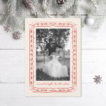 Classic Holly Painted Frame Wedding Photo Holiday Card<br><div class="desc">Original illustrated holly leaves,  berries and wavy ribbon border around a portrait photo,  hand drawn by Becky Nimoy. Add a photo on the back or a message.</div>