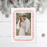 Classic Holly Painted Frame Wedding Photo Holiday Card<br><div class="desc">Original illustrated holly leaves,  berries and wavy ribbon border around a portrait photo,  hand drawn by Becky Nimoy. Add a photo on the back or a message.</div>