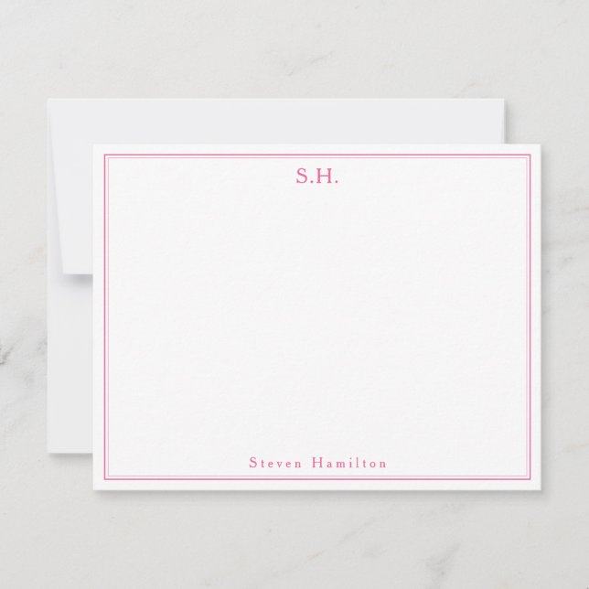 Classic Hot Pink Magenta Monogram Name Minimalist Card (Front)