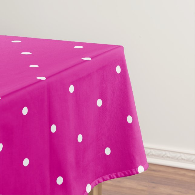 Classic Hot Pink White Polka Dots Pattern  Tablecloth (In Situ)