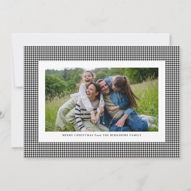 Classic houndstooth black and white holiday card (Front)