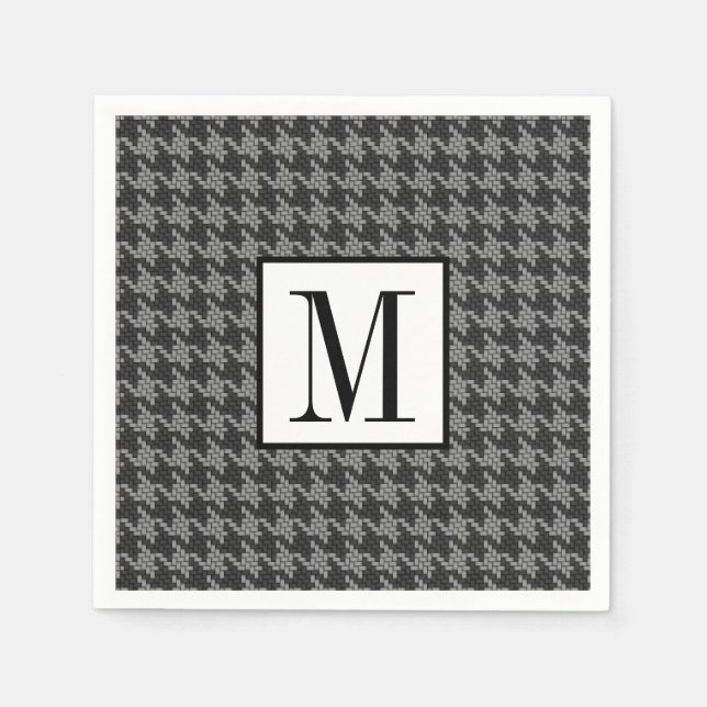 Classic Houndstooth Black Monogram Pattern Mens Napkin (Front)