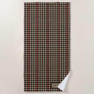Classic Houndstooth Black, Tan & Red Beach Towel