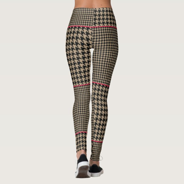 Classic Houndstooth Black Taupe Hot Pink Check Leggings (Back)