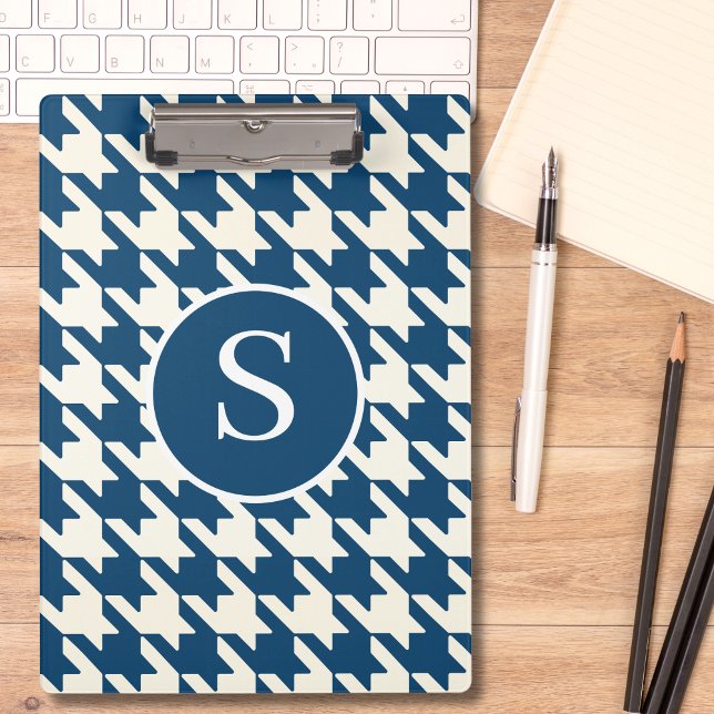 Classic Houndstooth Blue & White Monogram Clipboard (Creator Uploaded)