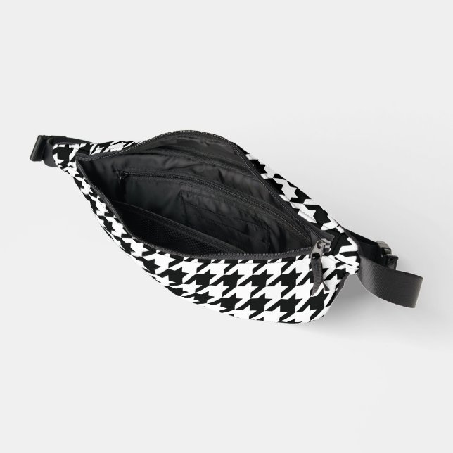 Classic Houndstooth Pattern: Black & White Vintage Bum Bags (Open)
