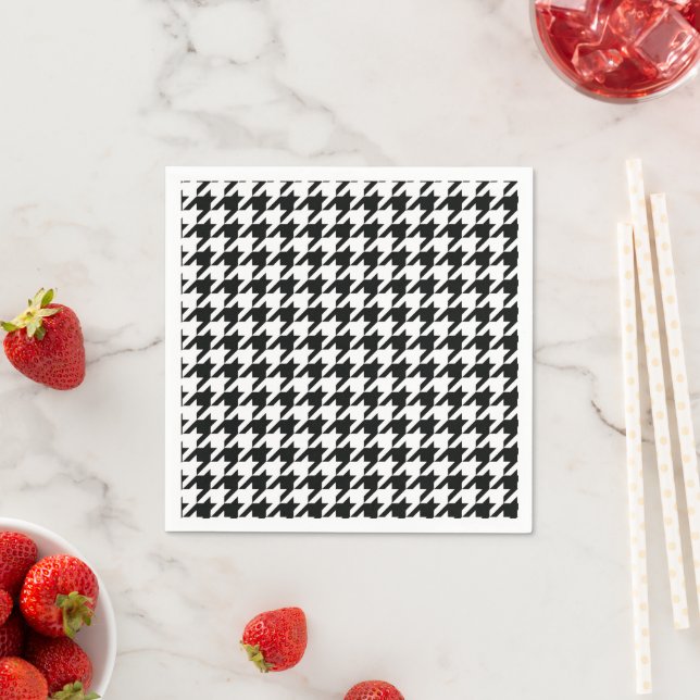 Classic Houndstooth Pattern: Black & White Vintage Napkin (Insitu)