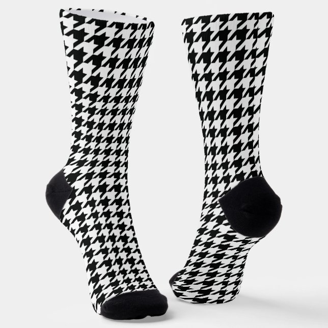 Classic Houndstooth Pattern: Black & White Vintage Socks (Angled)