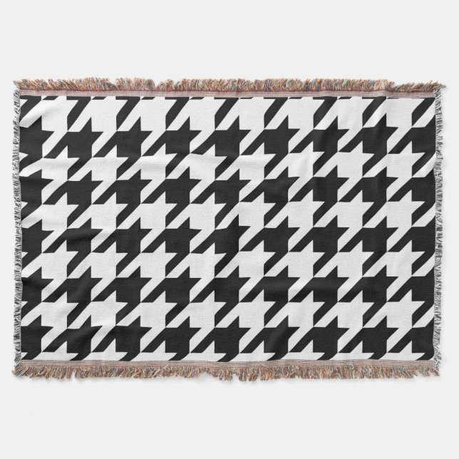 Classic Houndstooth Pattern: Black & White Vintage Throw Blanket (Front)