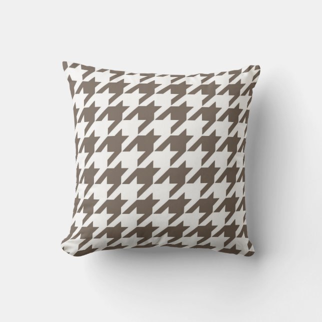 Classic Houndstooth Pattern in Taupe and White Cushion (Front)