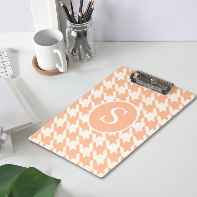 Classic Houndstooth Peachy Coral Monogram Clipboard (Creator Uploaded)