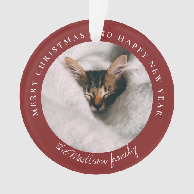 Classic Houndstooth Personalised Photo  Ornament (Front)