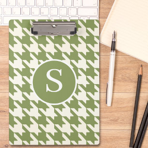 Classic Houndstooth Sage Green & White Monogram Clipboard