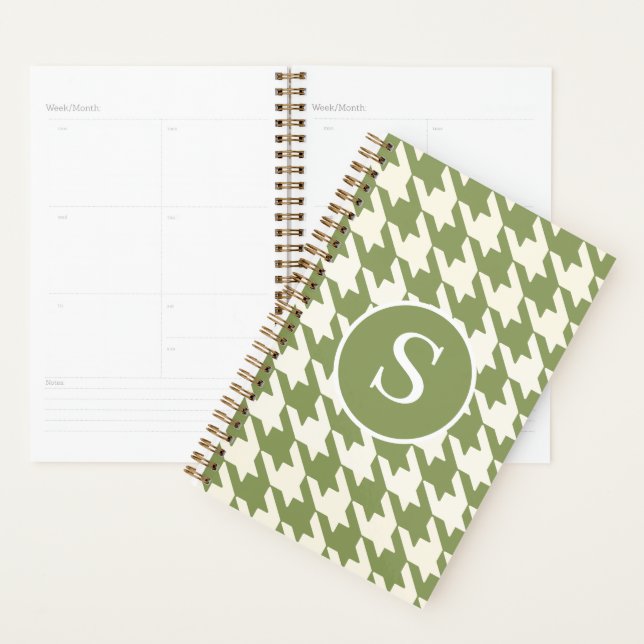 Classic Houndstooth Sage Green & White Monogram Planner (Display)