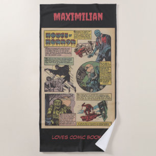 Classic House Of horrors Comic Book Monsters Beach Towel