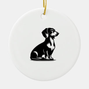 Classic Hunting Dog Vintage Dachshund Drawing Copy Ceramic Tree Decoration