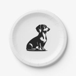 Classic Hunting Dog Vintage Dachshund Drawing Paper Plate