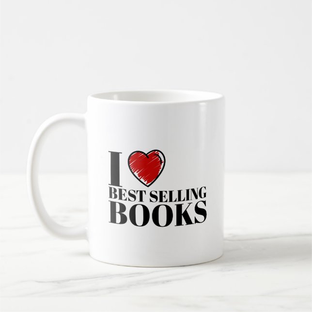 Classic "I Love Best Selling Books" Reader Design Coffee Mug (Left)