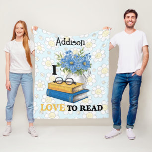 Classic "I love to read" personalised floral Fleece Blanket
