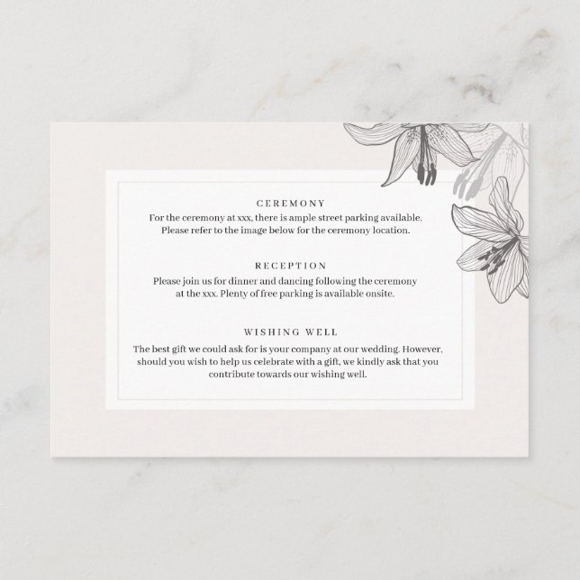 Classic Illustrated Floral Lilies Detail Enclosure Card (Back)