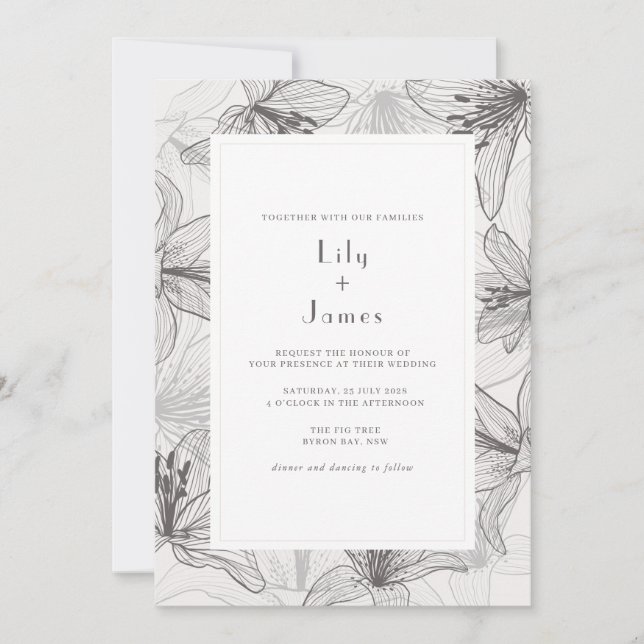 Classic Illustrated Floral Lilies Wedding Invitati Invitation (Front)