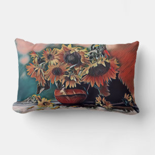 Classic Impressionist Style Sunflowers in a Vase Lumbar Cushion