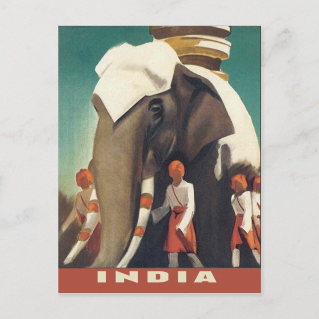 Classic India vintage travel poster illustration Postcard (Front)