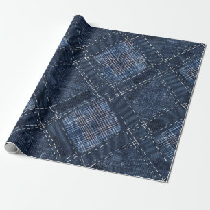 Classic Indigo Diamond Stitch Denim Pattern Wrapping Paper