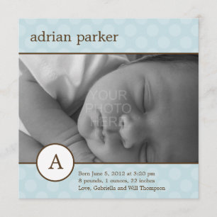 Classic Initial Baby Boy Birth Announcement