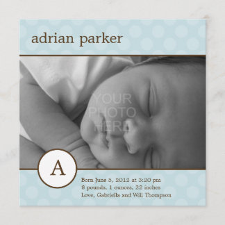 Classic Initial Baby Boy Birth Announcement