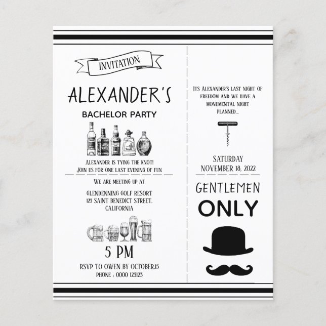 Classic invitation to Bachelor Party. Flyer (Front)