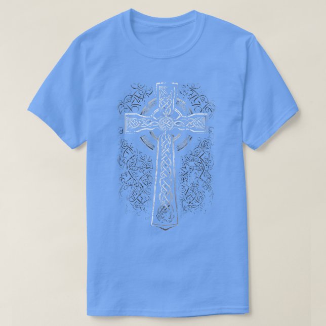 Classic Irish Celtic Cross Distressed T-Shirt (Design Front)
