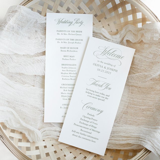 Classic Italian Elegance White and Sage | Wedding Programme (Creator Uploaded)