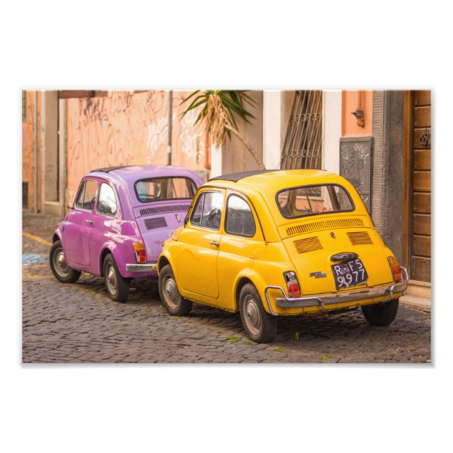 Classic italian Fiat 500 cars in Rome Italy Photo Print (Front)
