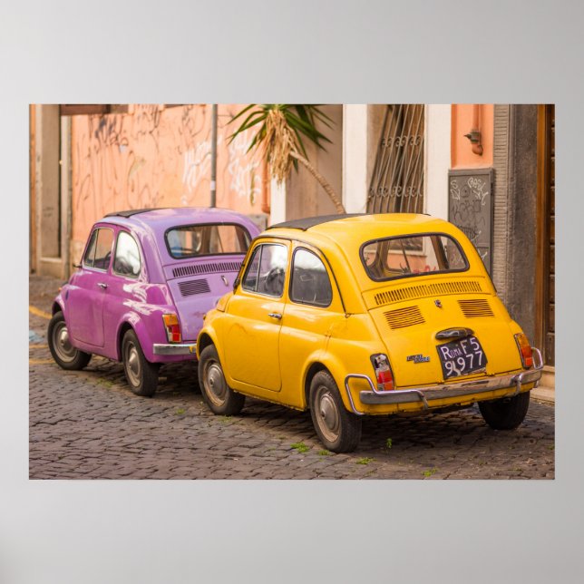 Classic italian Fiat 500 cars in Rome Italy Poster (Front)