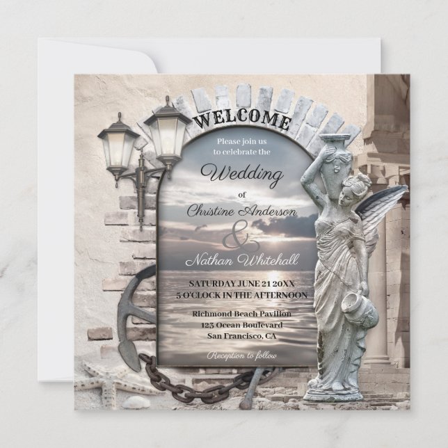 Classic Italian Nautical Photo Wedding Invitation (Front)