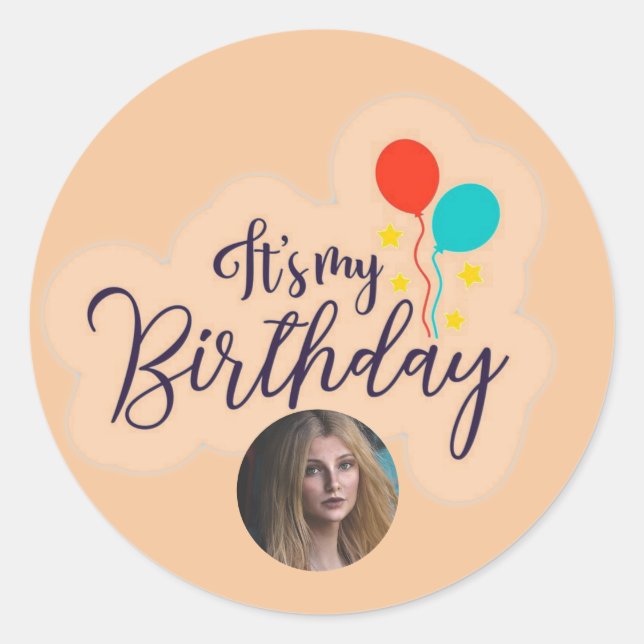  Classic 'It's My Birthday' Round Sticker  (Front)