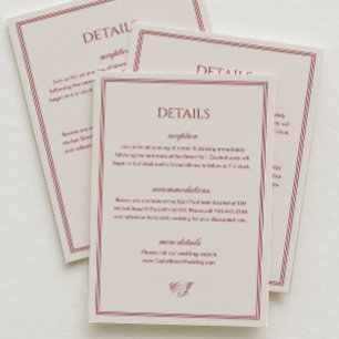 Classic Ivory and Burgundy Wedding Details Enclosure Card